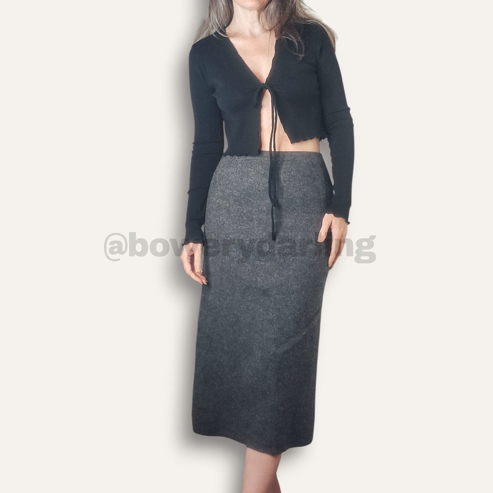 90s Merino Wool Knit Midi Skirt - Charcoal Grey (S)